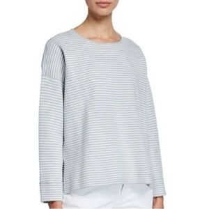 Eileen Fisher Grey and White Stripe Boxy Fit Knit Top - Size Large